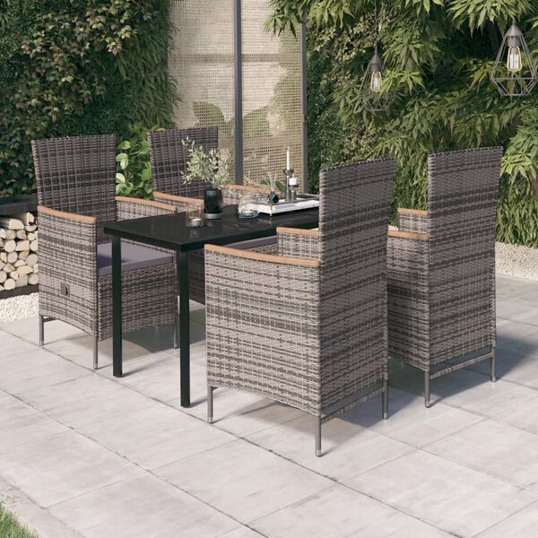 vidaXL 5 Piece Garden Dining Set with Cushions Grey