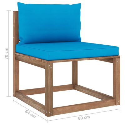 vidaXL Garden Pallet Middle Sofa with Light Blue Cushions