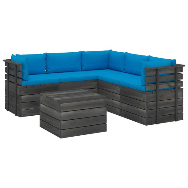 vidaXL 6 Piece Garden Pallet Lounge Set with Cushions Solid Pinewood