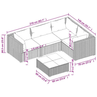 vidaXL 5 Piece Garden Lounge Set with Cushions Poly Rattan Grey