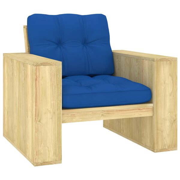 vidaXL Garden Chair with Royal Blue Cushions Impregnated Pinewood