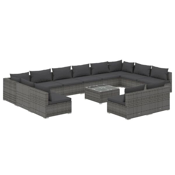 vidaXL 13 Piece Garden Lounge Set with Cushions Grey Poly Rattan