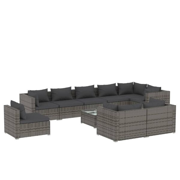 vidaXL 10 Piece Garden Lounge Set with Cushions Poly Rattan Grey