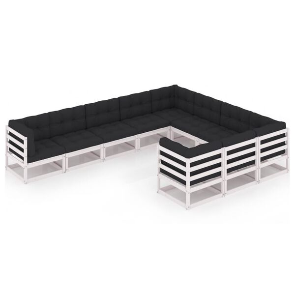 vidaXL 10 Piece Garden Lounge Set with Cushions White Solid Pinewood