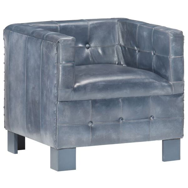 vidaXL Tub Chair Grey Real Leather