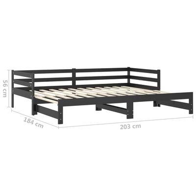 vidaXL Pull-out Day Bed 2x(90x200) cm Black Solid Wood Pine