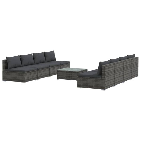 vidaXL 9 Piece Garden Lounge Set with Cushions Poly Rattan Grey