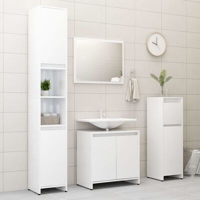 vidaXL 3 Piece Bathroom Furniture Set High Gloss White Engineered Wood