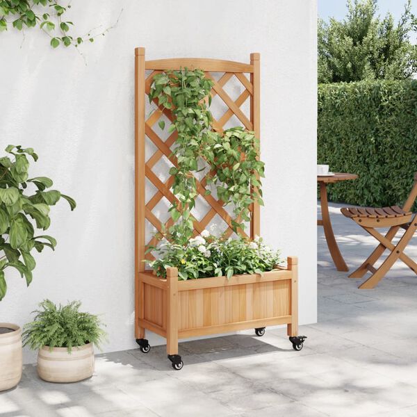 vidaXL Planter with Trellis and Wheels Brown Solid Wood Fir
