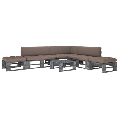 vidaXL 6 Piece Pallet Lounge Set & Cushions Grey Impregnated Pinewood