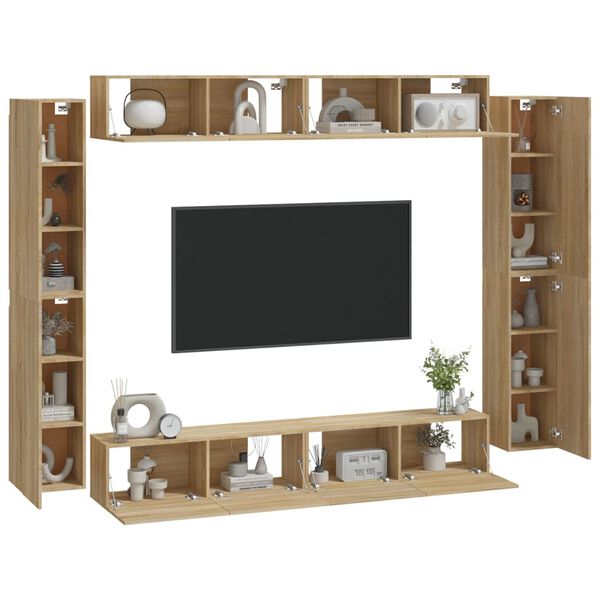 vidaXL 8 Piece TV Cabinet Set Sonoma Oak Engineered Wood