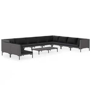 vidaXL 11 Piece Garden Lounge Set with Cushions Poly Rattan Dark Grey