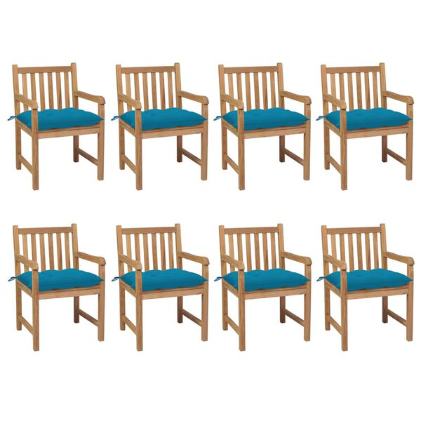 vidaXL Garden Chairs 8 pcs with Light Blue Cushions Solid Teak Wood
