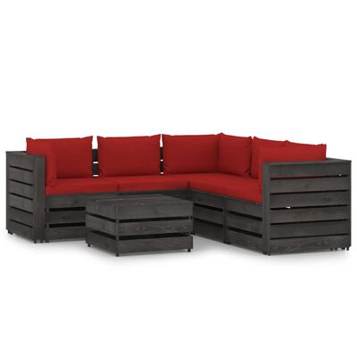 vidaXL 6 Piece Garden Lounge Set with Cushions Grey Impregnated Wood