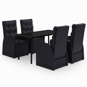 vidaXL Garden Dining Set | Black | PE rattan, powder-coated steel, glass | Large
