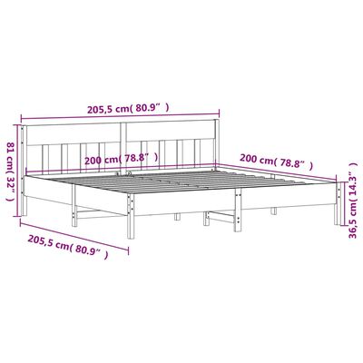 vidaXL Bed Frame with Headboard White 200x200 cm Solid Wood Pine