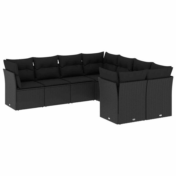 vidaXL 8 Piece Garden Sofa Set with Cushions Black Poly Rattan