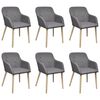 Oak Indoor Fabric Dining Chair Set 6 pcs with Armrest Dark Grey
