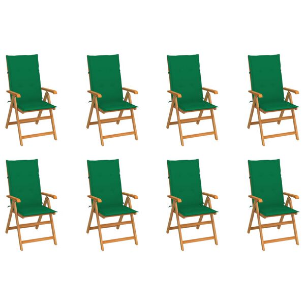 vidaXL Reclining Garden Chairs with Cushions 8 pcs Solid Teak Wood