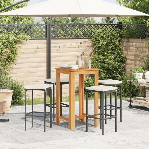 vidaXL 5 Piece Garden Bar Set Black Solid Wood Acacia and Poly Rattan