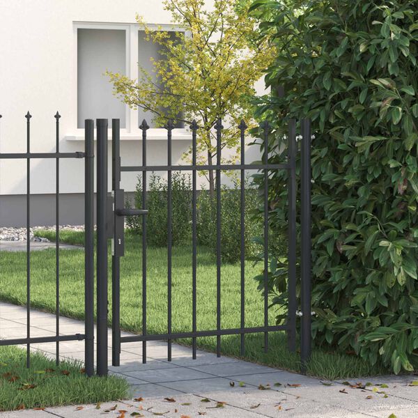 vidaXL Fence Gate Single Door with Spike Top Steel 1x1 m Black