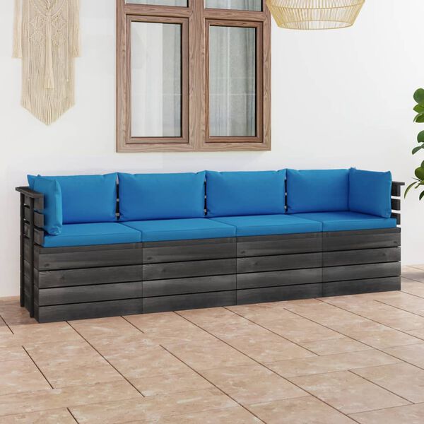 vidaXL Garden 4-Seater Pallet Sofa with Cushions Solid Pinewood