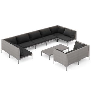 vidaXL 10 Piece Garden Lounge Set with Cushions Poly Rattan Dark Grey