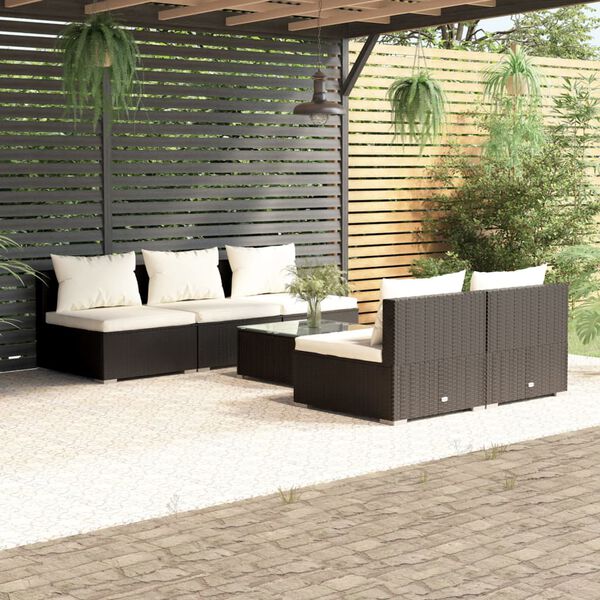 vidaXL 6 Piece Garden Lounge Set with Cushions Poly Rattan Black