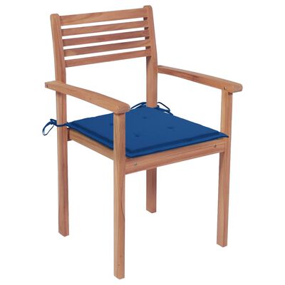 vidaXL Garden Chairs 4 pcs with Royal Blue Cushions Solid Teak Wood