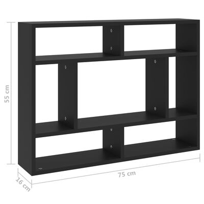 vidaXL Wall Shelf Black 75x16x55 cm Engineered Wood