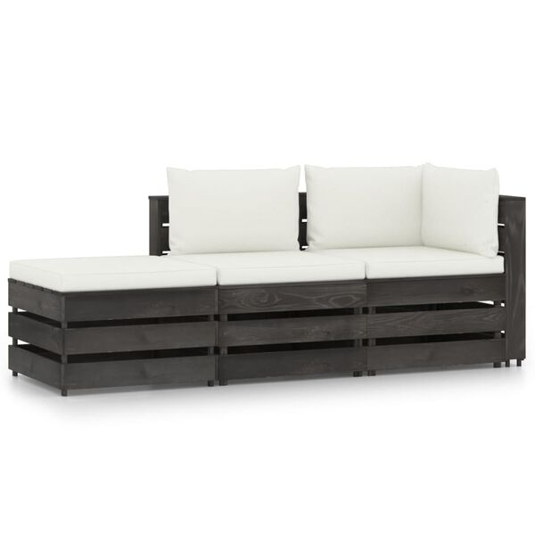 vidaXL 3 Piece Garden Lounge Set with Cushions Grey Impregnated Wood