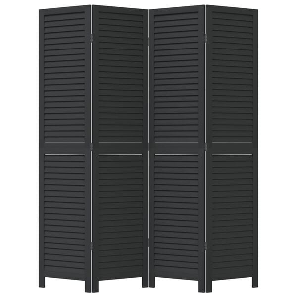 vidaXL Room Divider 4 Panels Black Solid Wood Paulownia
