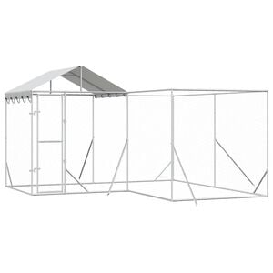 vidaXL Outdoor Dog Kennel with Roof Silver 4x4x2.5 m Galvanised Steel