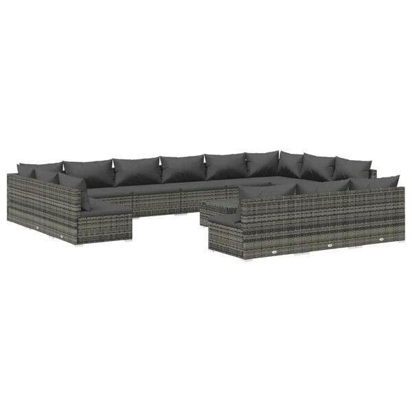 vidaXL 14 Piece Garden Lounge Set with Cushions Grey Poly Rattan