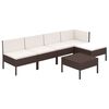 vidaXL 6 Piece Garden Lounge Set with Cushions Poly Rattan Brown