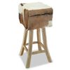 vidaXL Bar Stool Goatskin Leather and Solid Teak Wood