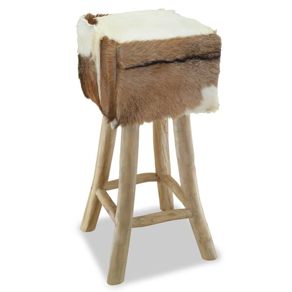 vidaXL Bar Stool Goatskin Leather and Solid Teak Wood