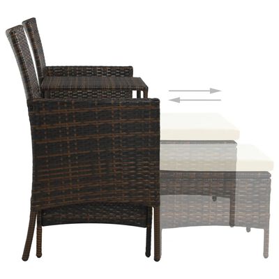vidaXL 2-Seater Garden Sofa with Tea Table & Stools Poly Rattan Brown
