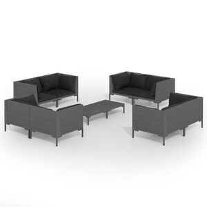 vidaXL 9 Piece Garden Lounge Set with Cushions Poly Rattan Dark Grey