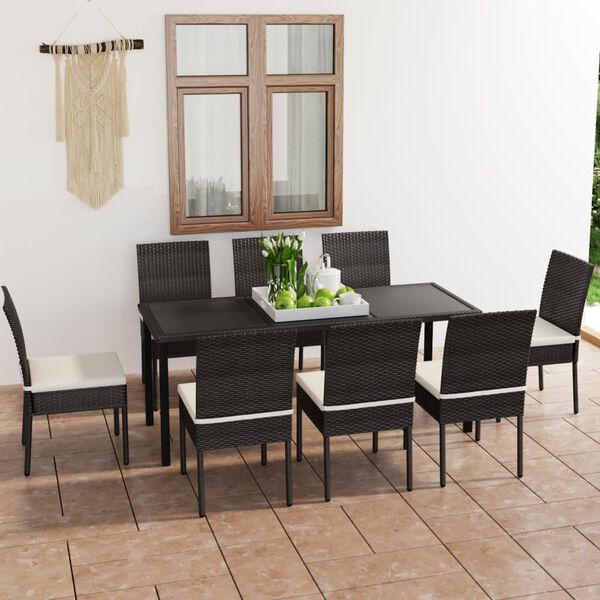 vidaXL 9 Piece Garden Dining Set Poly Rattan Black