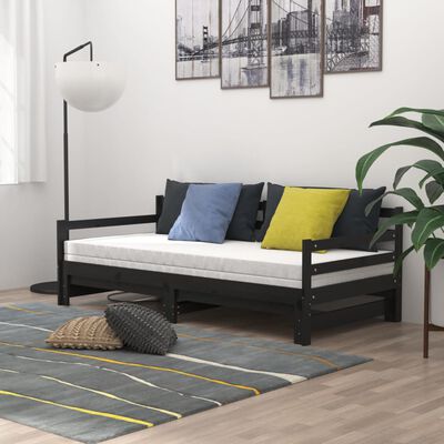 vidaXL Pull-out Day Bed without Mattress Black 2x(90x200) cm