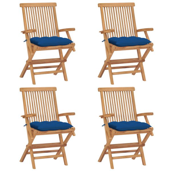 vidaXL Garden Chairs with Blue Cushions 4 pcs Solid Teak Wood