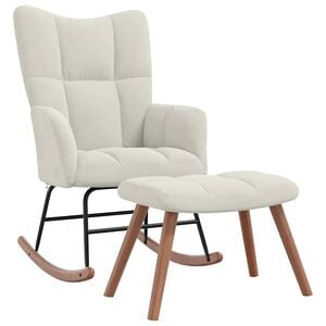 vidaXL Rocking Chair with a Stool Cream White Velvet