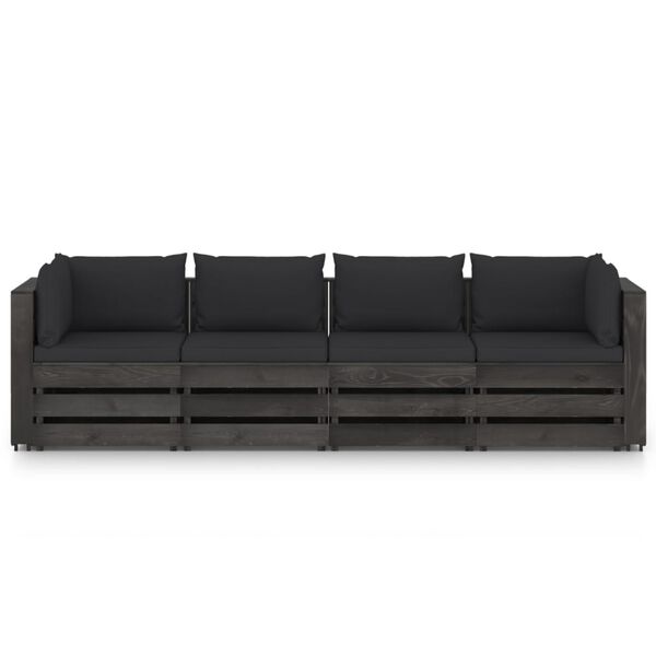 vidaXL 4-Seater Garden Sofa with Cushions Grey Impregnated Wood