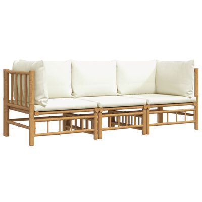 vidaXL 3 Piece Garden Lounge Set with Cream White Cushions Bamboo