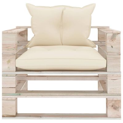 vidaXL Garden Pallet Sofa with Cream Cushions Pinewood