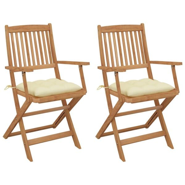 vidaXL Folding Garden Chairs 2 pcs with Cushions Solid Wood Acacia