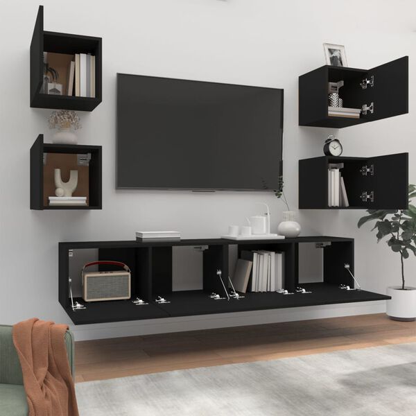 vidaXL 6 Piece TV Cabinet Set Black Engineered Wood
