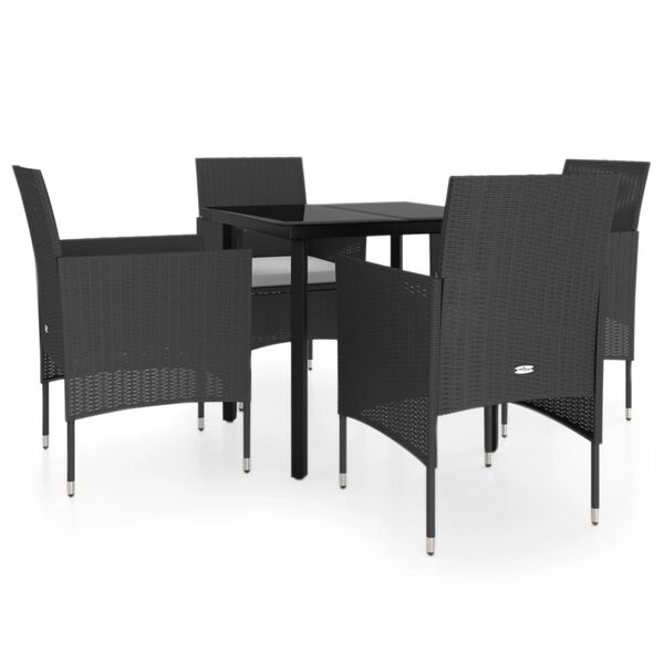 vidaXL 5 Piece Garden Dining Set with Cushions Black