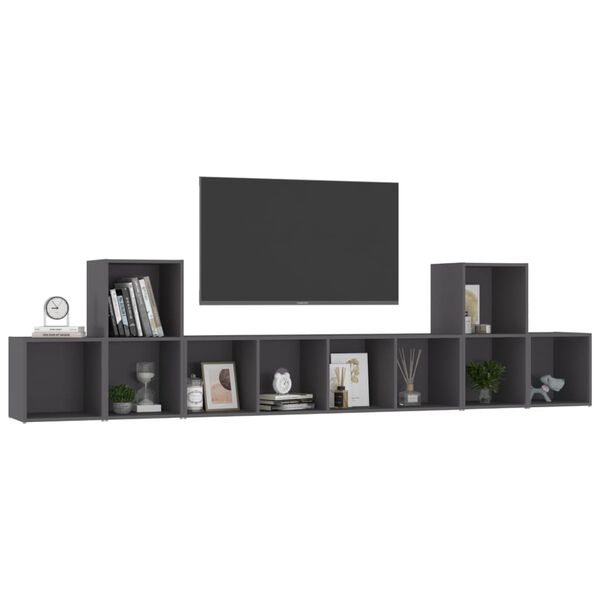 vidaXL 5 Piece TV Cabinet Set Grey Engineered Wood